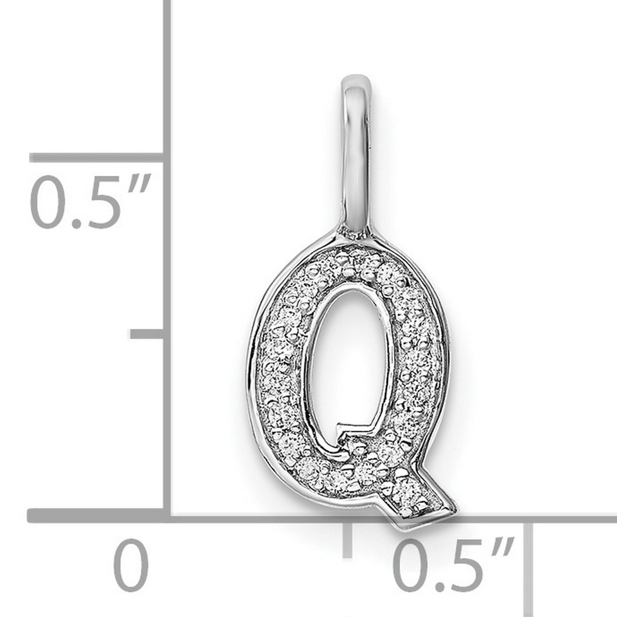 14k White Gold Diamond Letter Q Pendant, Pavé Set Initial Charm for Women or Unisex Wear