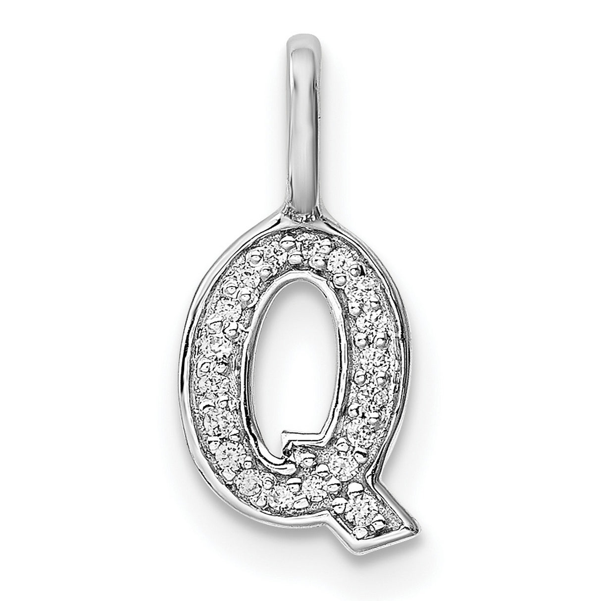 14k White Gold Diamond Letter Q Pendant, Pavé Set Initial Charm for Women or Unisex Wear