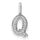 14k White Gold Diamond Letter Q Pendant, Pavé Set Initial Charm for Women or Unisex Wear