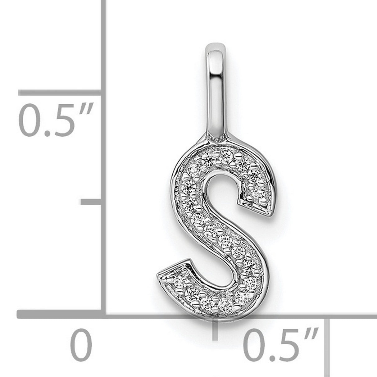 14k White Gold Initial S Pendant with Pavé Diamonds, Dainty Letter Charm for Women