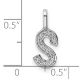 14k White Gold Initial S Pendant with Pavé Diamonds, Dainty Letter Charm for Women