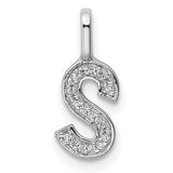 14k White Gold Initial S Pendant with Pavé Diamonds, Dainty Letter Charm for Women