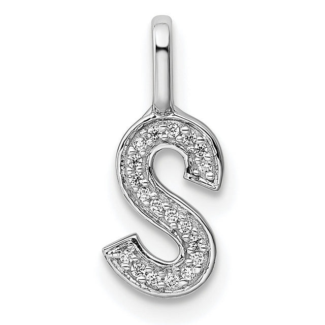 14k White Gold Initial S Pendant with Pavé Diamonds, Dainty Letter Charm for Women