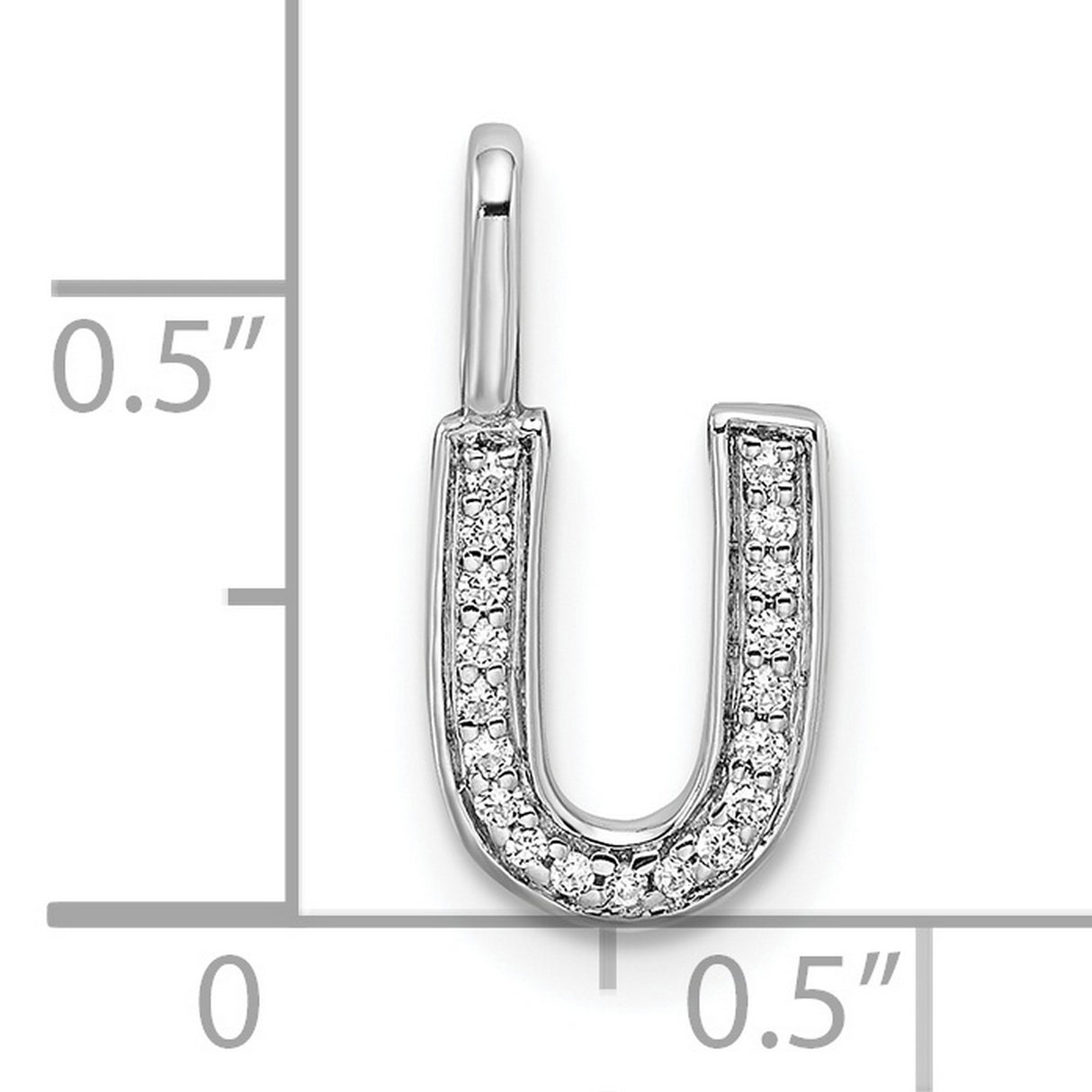 Diamond Letter U Initial Charm Pendant in Real 14k White Gold