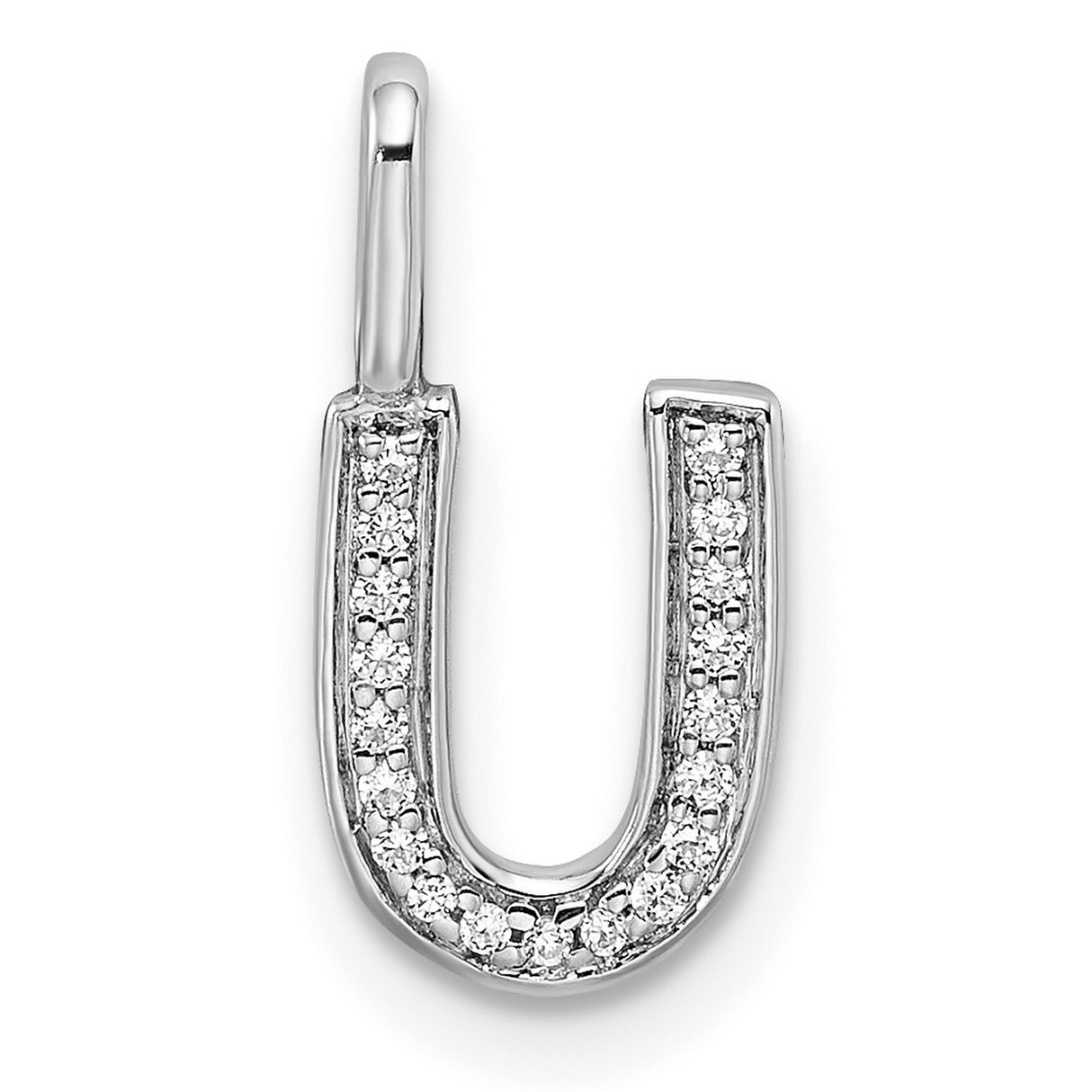 Diamond Letter U Initial Charm Pendant in Real 14k White Gold