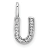 Diamond Letter U Initial Charm Pendant in Real 14k White Gold