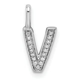 Diamond Letter V Initial Charm Pendant in Real 14k White Gold