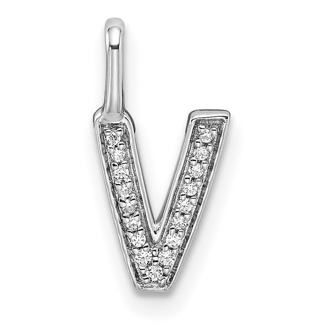 Diamond Letter V Initial Charm Pendant in Real 14k White Gold