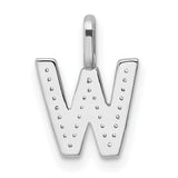 14k White Gold W Pendant with Pavé Diamonds, Alphabet Initial Charm for Women or Unisex Wear