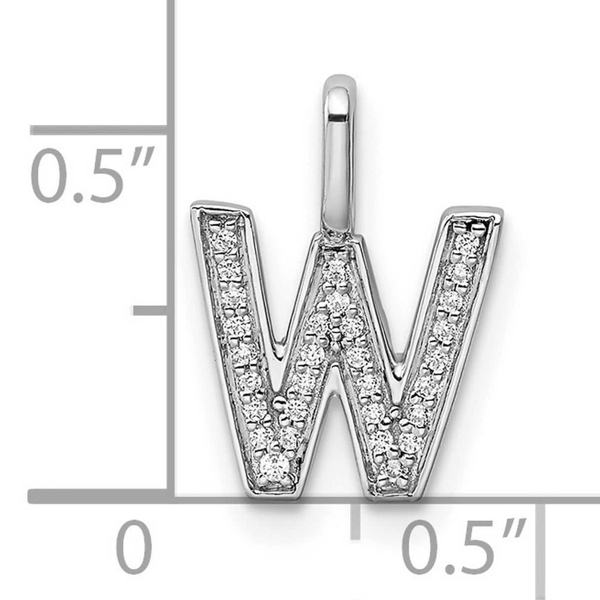 14k White Gold W Pendant with Pavé Diamonds, Alphabet Initial Charm for Women or Unisex Wear
