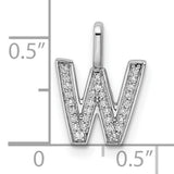 14k White Gold W Pendant with Pavé Diamonds, Alphabet Initial Charm for Women or Unisex Wear