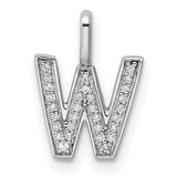 14k White Gold W Pendant with Pavé Diamonds, Alphabet Initial Charm for Women or Unisex Wear