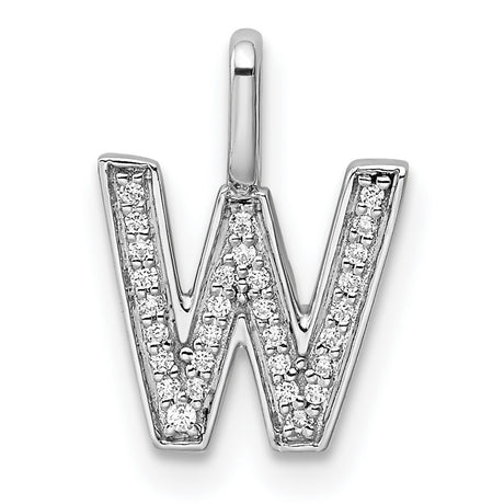 14k White Gold W Pendant with Pavé Diamonds, Alphabet Initial Charm for Women or Unisex Wear