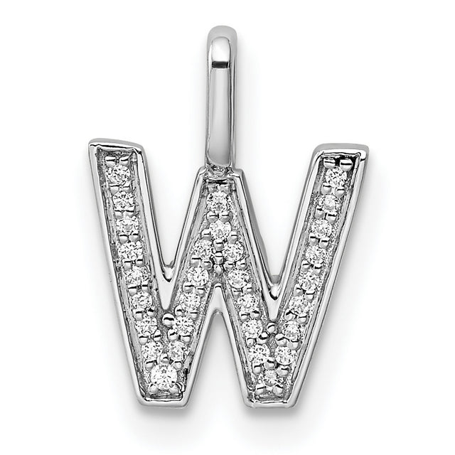 14k White Gold W Pendant with Pavé Diamonds, Alphabet Initial Charm for Women or Unisex Wear