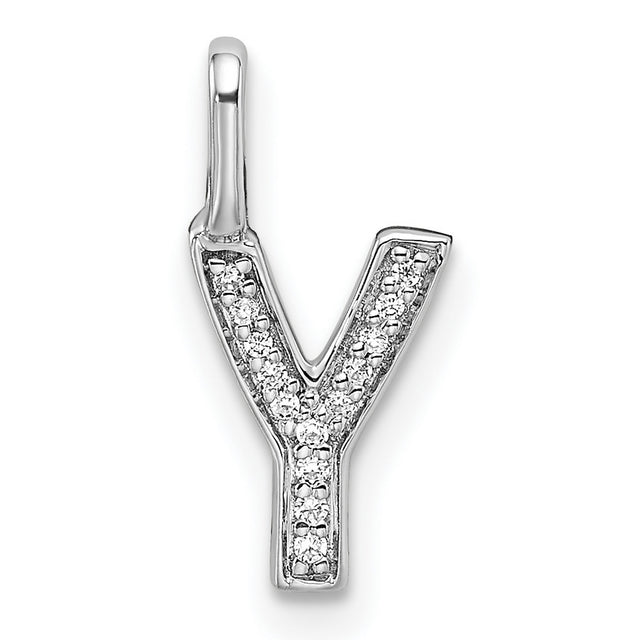 14k White Gold Initial Y Pendant with Pave Diamonds, Letter Charm Jewelry for Women