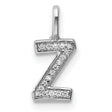 Diamond Letter Z Initial Charm Pendant in Real 14k White Gold