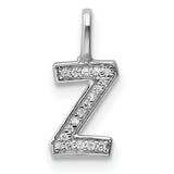 Diamond Letter Z Initial Charm Pendant in Real 14k White Gold