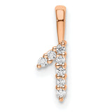 14k Rose Gold Number 1 Pendant with Round Cut White Diamonds, Symbolic Charm for Women
