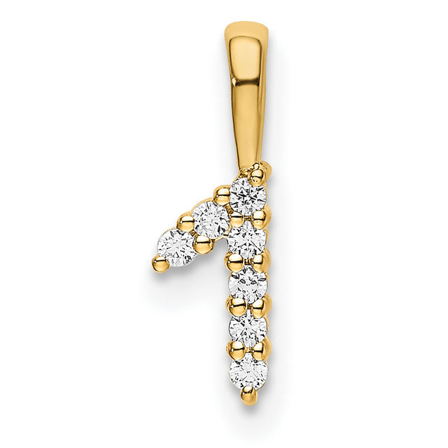 14k Yellow Gold Number One Pendant with Diamond Accents, Polished Bail Design