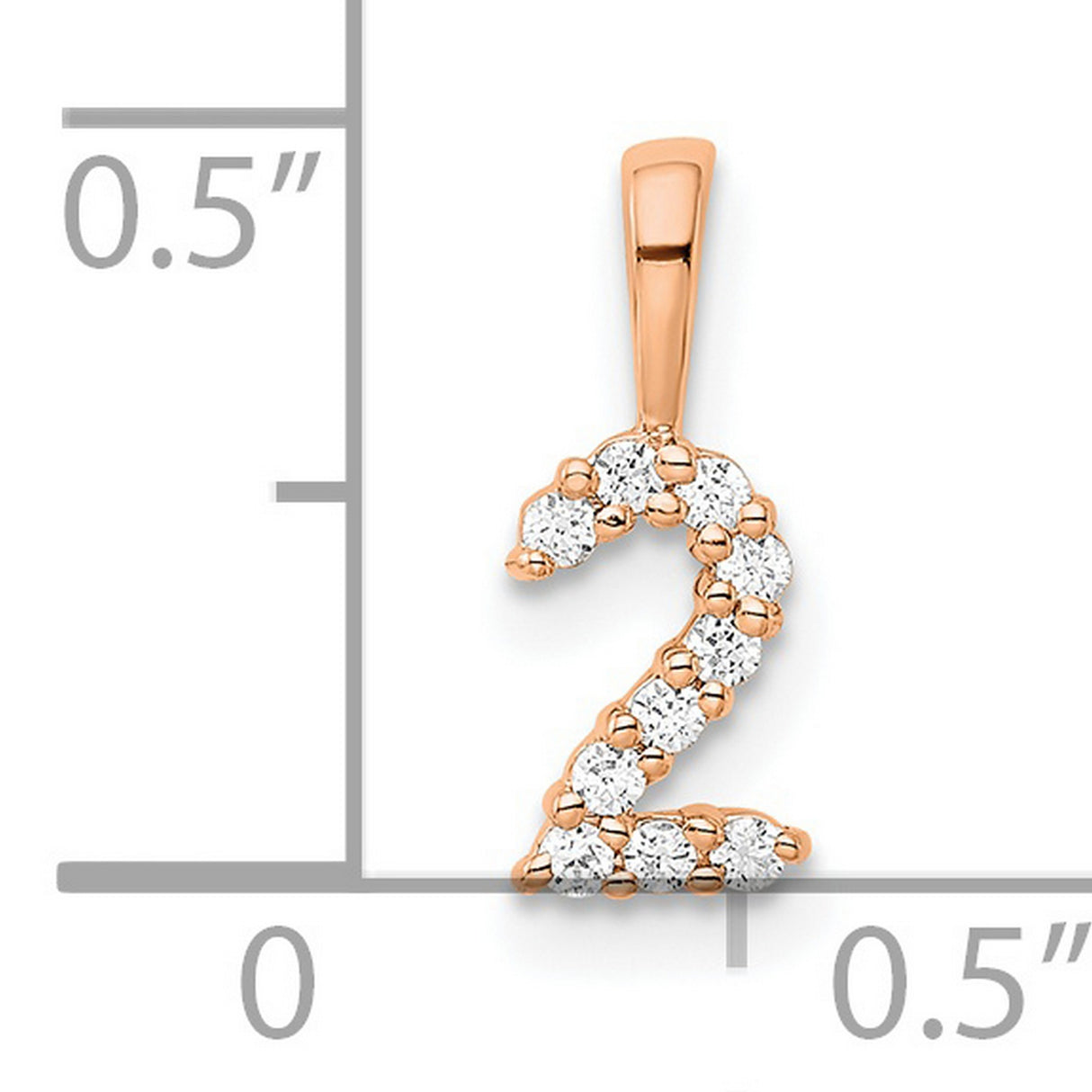 14k Rose Gold Number 2 Pendant with Pavé Diamond Accents, Minimalist Charm for Women