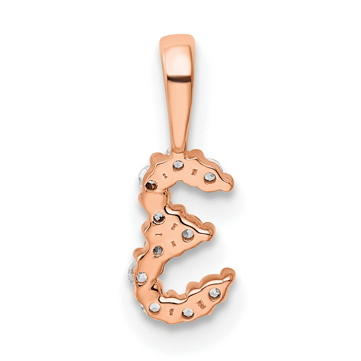 14k Rose Gold Number 3 Pendant with Round White Diamonds, Prong Set, Symbolic Charm for Women