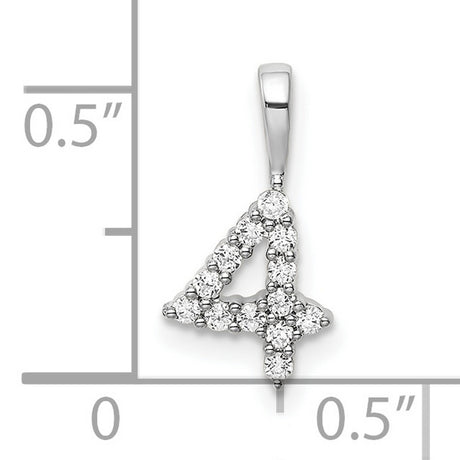 14k White Gold Number 4 Pendant with Round Diamond Accents, Numeric Charm for Women or Unisex Wear