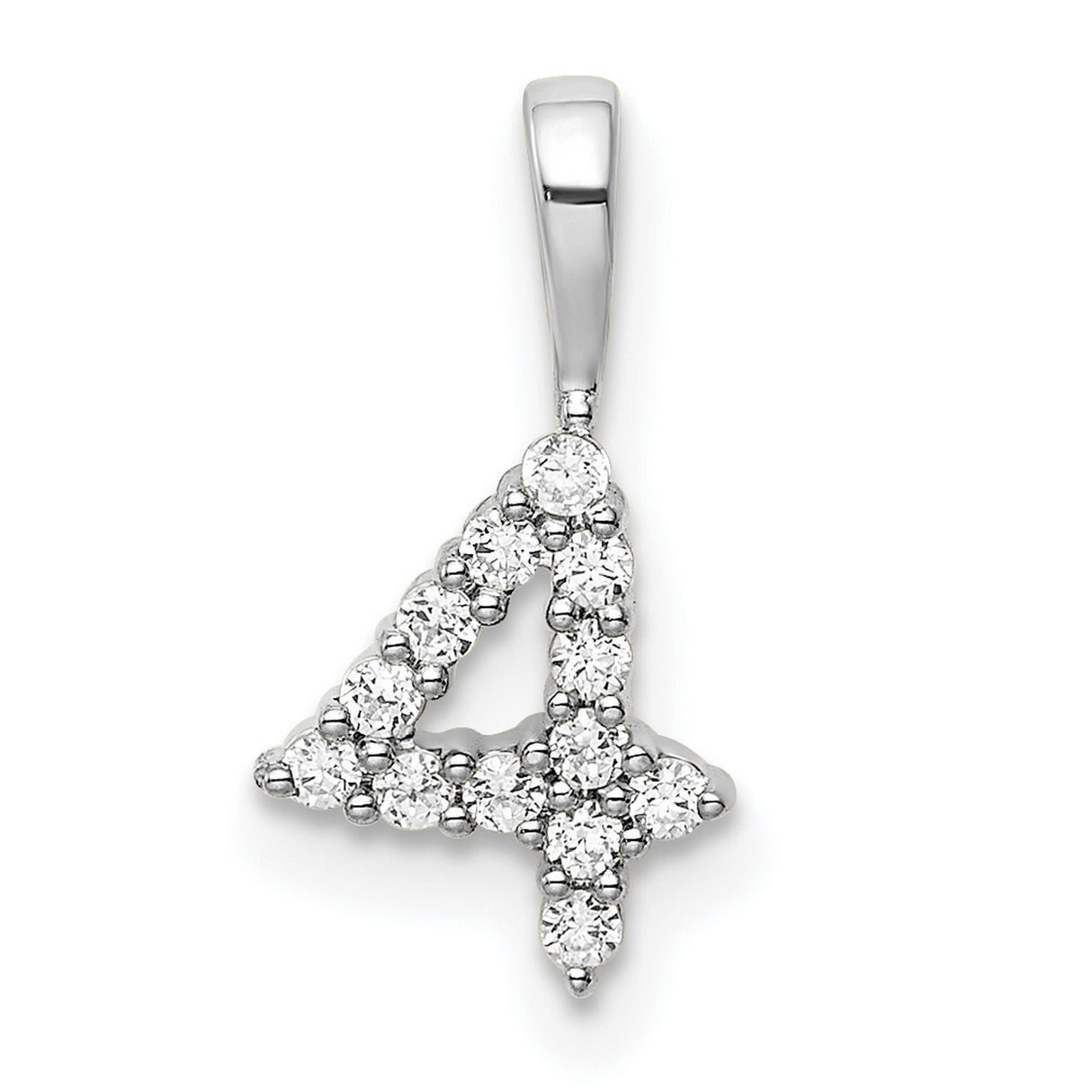 14k White Gold Number 4 Pendant with Round Diamond Accents, Numeric Charm for Women or Unisex Wear