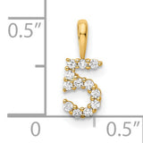 Diamond Number 5 Charm Pendant in Real 14k Yellow Gold