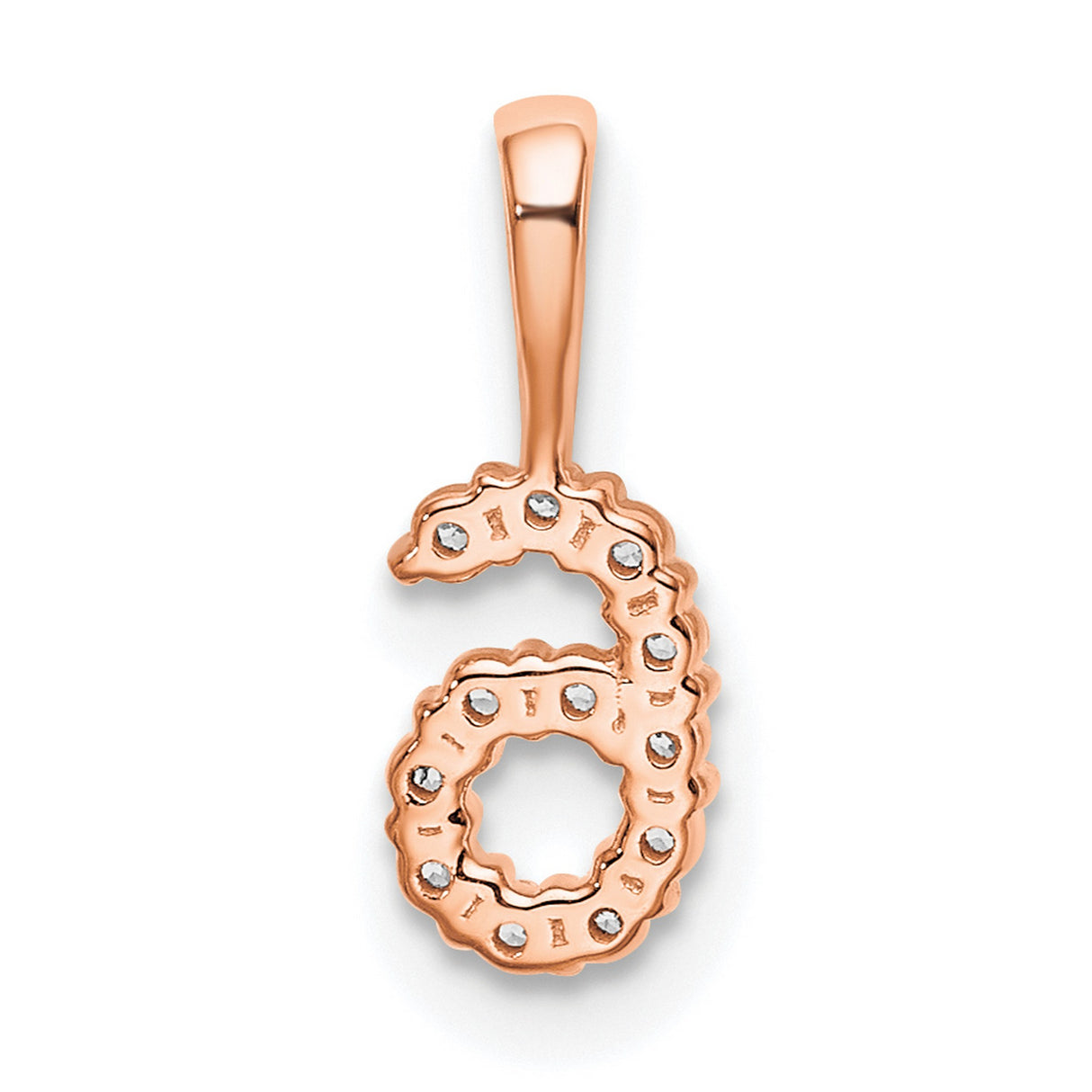 14k Rose Gold Number 6 Pendant with Round Cut Diamonds in Pave Setting
