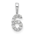 14k White Gold Number 6 Pendant with Round Diamonds, Sleek Bail, Unisex Charm