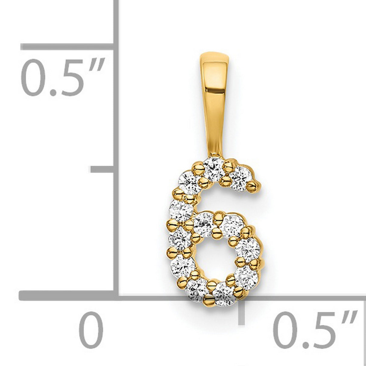 14k Yellow Gold Number 6 Pendant with Clear Round Cut Gemstones, Numeric Charm for Women