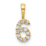 14k Yellow Gold Number 6 Pendant with Clear Round Cut Gemstones, Numeric Charm for Women