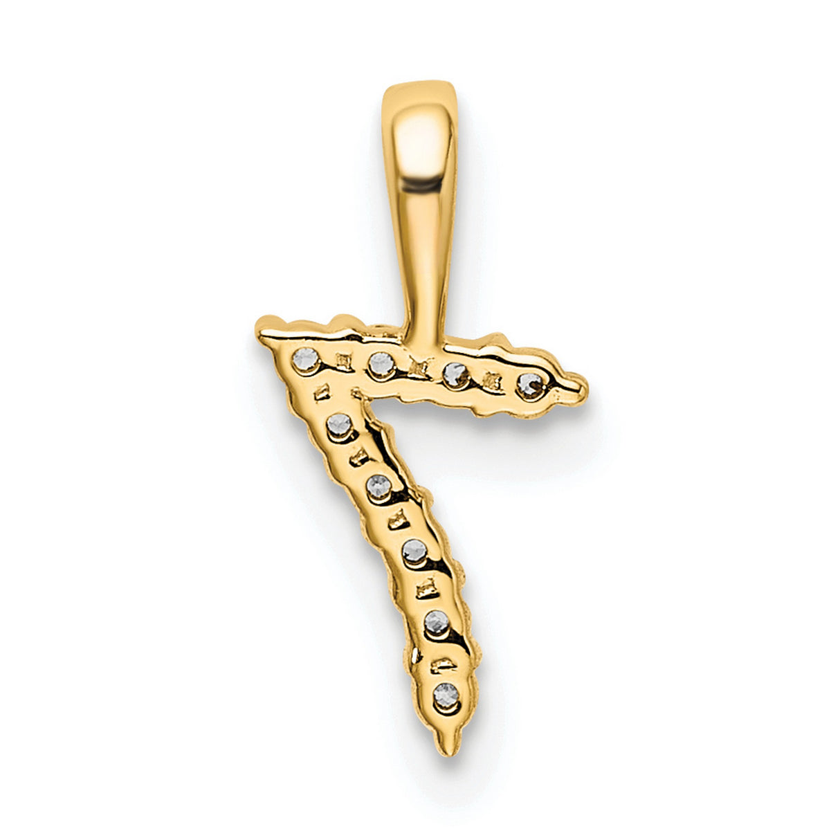 Diamond Number 7 Charm Pendant in Real 14k Yellow Gold