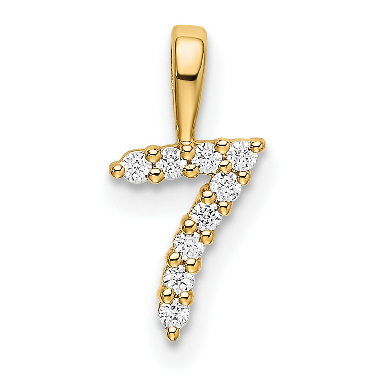 Diamond Number 7 Charm Pendant in Real 14k Yellow Gold