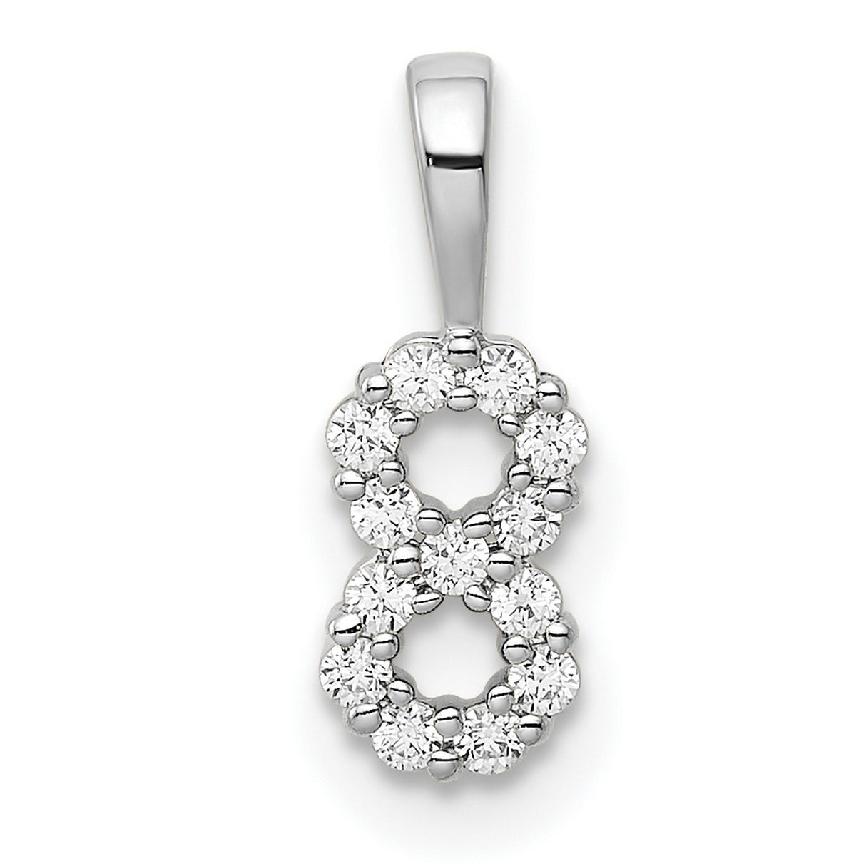14k White Gold Infinity Pendant with Double Circle Design, Diamond Accent, Symbol of Eternal Love