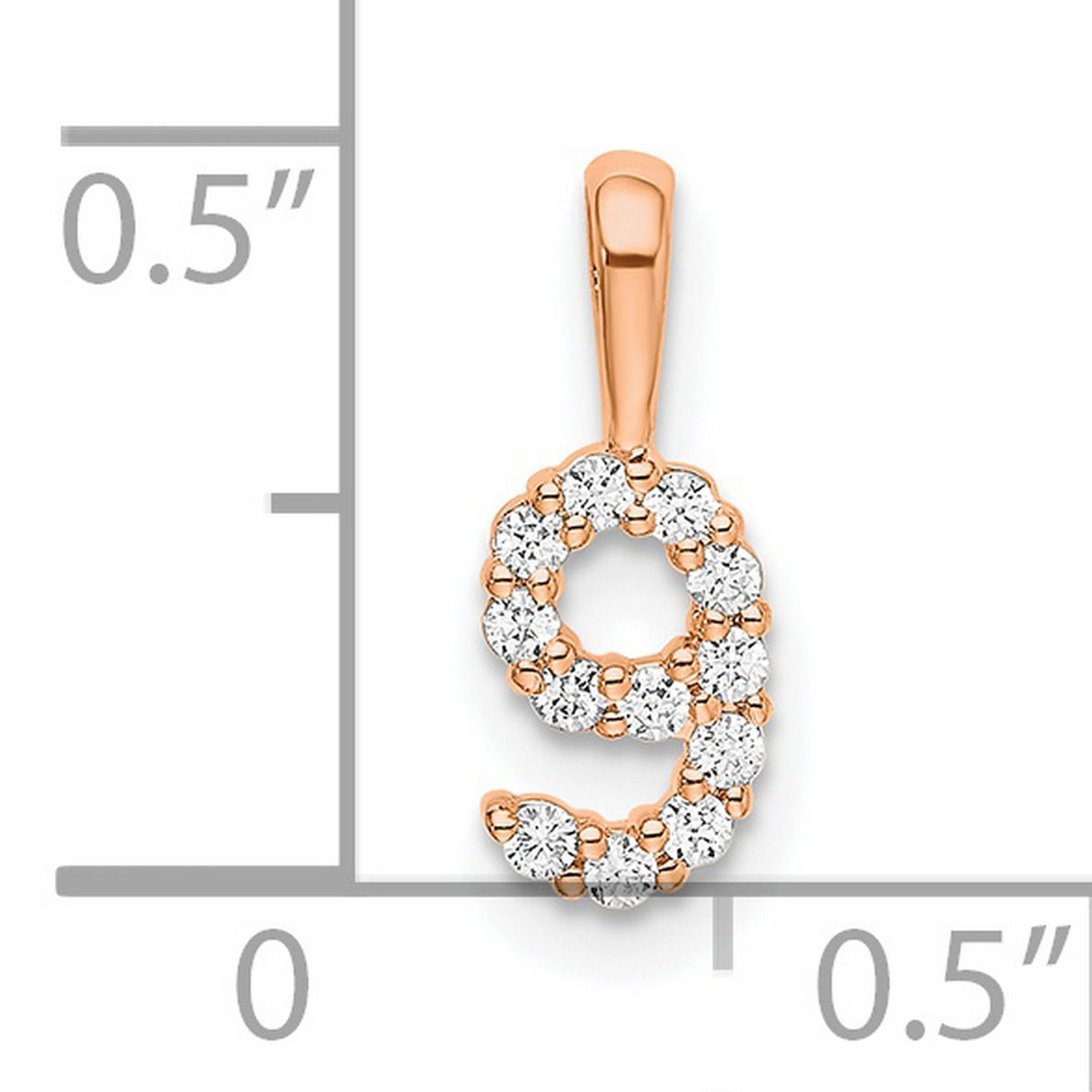 14k Rose Gold Number 9 Pendant with Prong Set Diamonds, Minimalist Numeric Charm