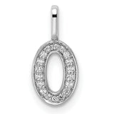 14k White Gold Number 0 Pendant with Pavé Diamonds, Oval Zero Charm