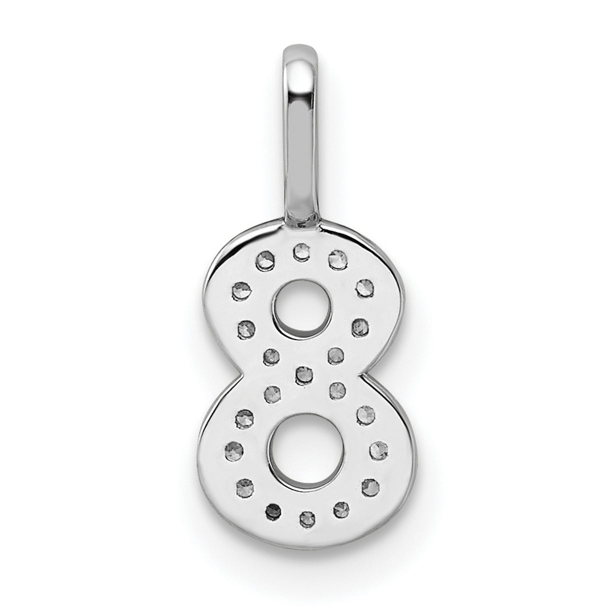 14k White Gold Number 8 Pendant with Pavé Diamonds, Infinity Charm for Women or Unisex Wear