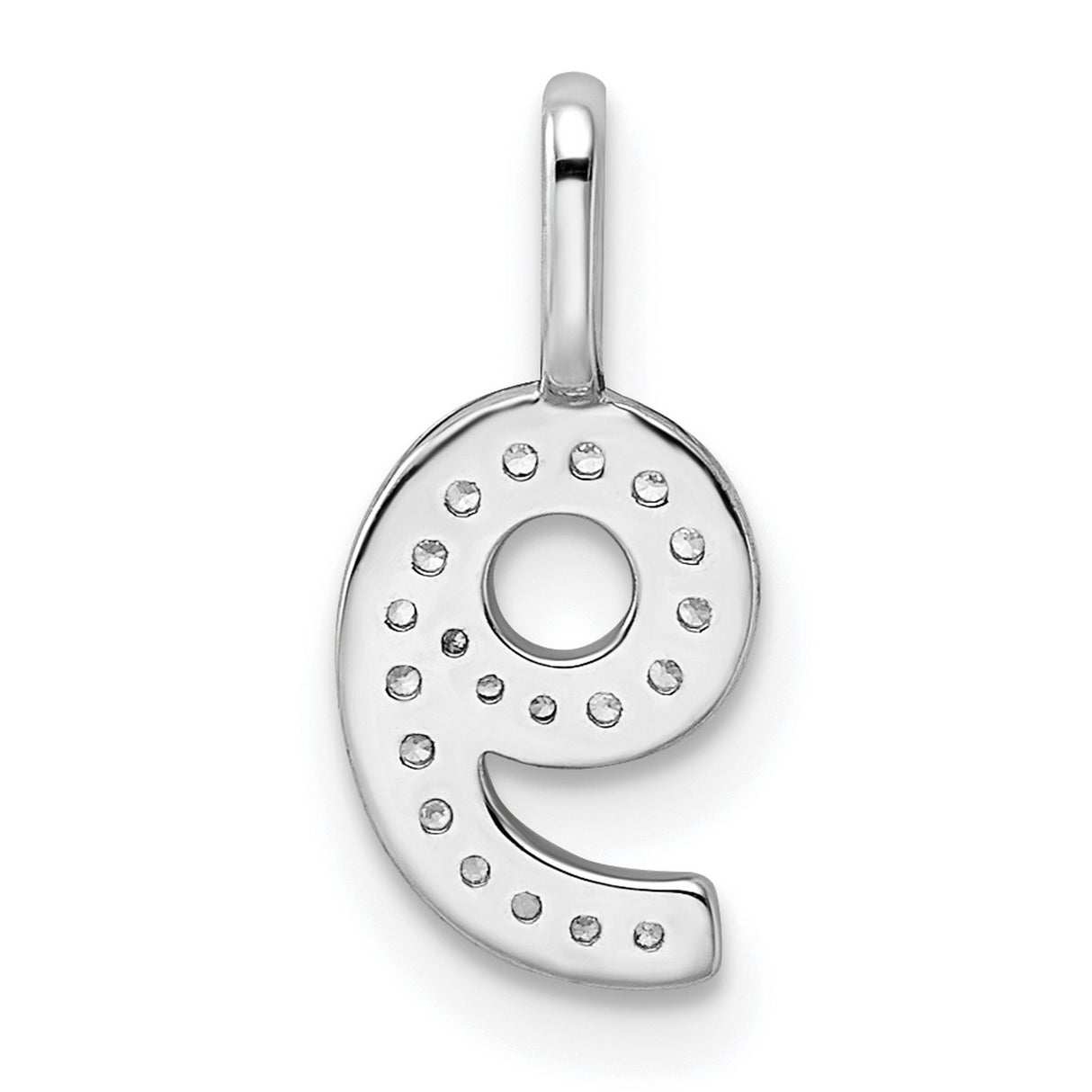 14k White Gold Number 9 Pendant Charm with Diamond Accents, Pavé Set, Unisex Jewelry