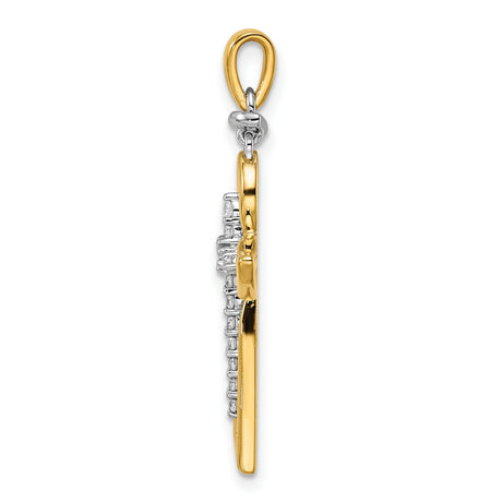 14k Two-Tone Gold Diamond Cross Pendant with Angel Wings and Halo Design