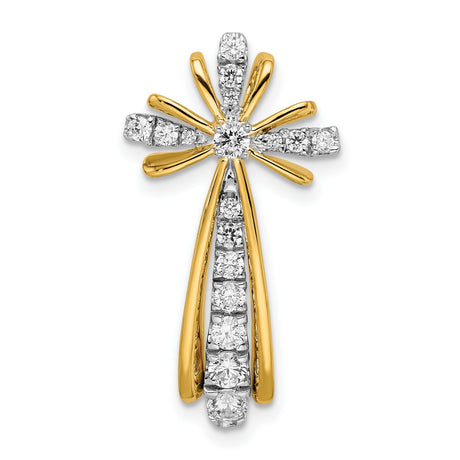 14k Two-Tone Gold Cross Pendant with Diamond Center, Modern Religious Design