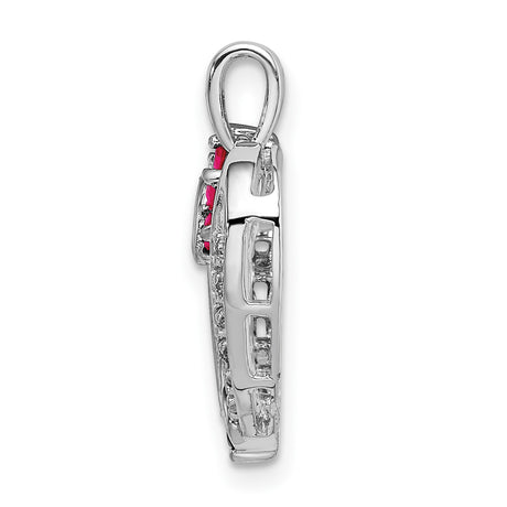 14k White Gold Heart Pendant with Ruby and Diamond Accents for Women