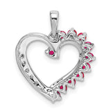 14k White Gold Heart Pendant with Ruby and Diamond Accents for Women