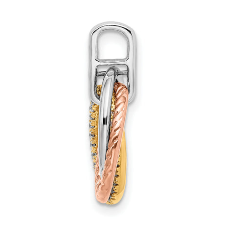 14k Tri-Color Gold Oval Pendant with Diamond Accent, Intertwined Loop Design