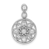 14k White Gold Floral Pendant with Pear and Round Cubic Zirconia, Mandala Harmony Design