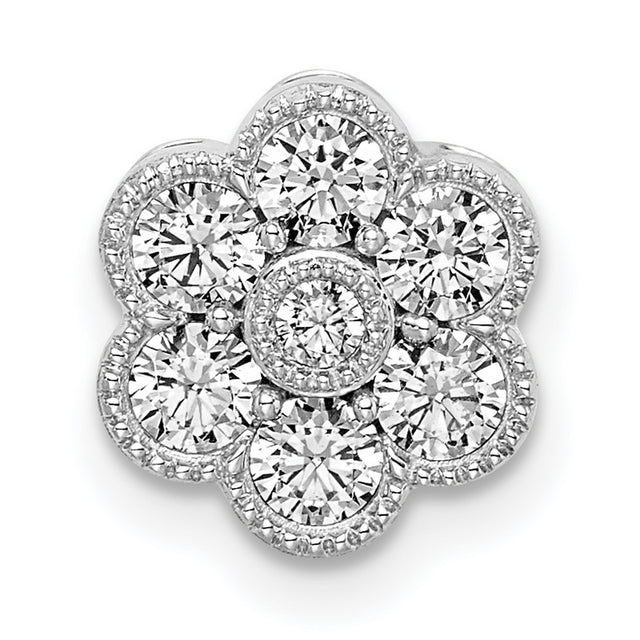 14k White Gold Diamond Pendant with Floral Round-Cut Cluster Design for Women