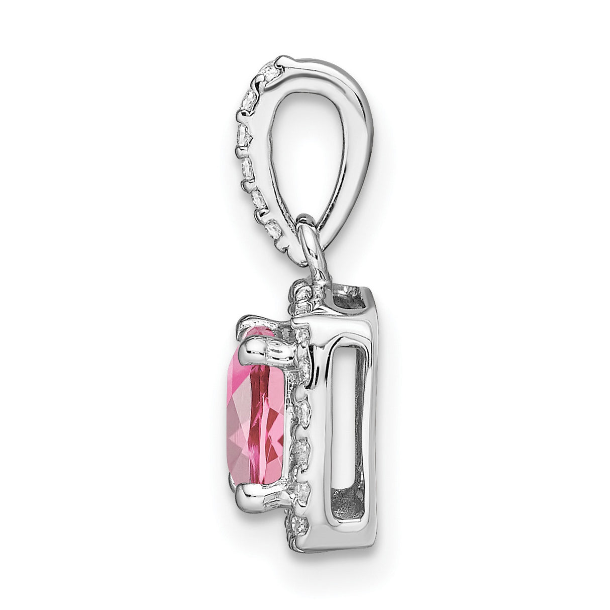 14k White Gold Pendant with Cushion Cut Pink Tourmaline and Diamond Halo