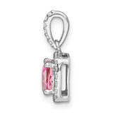 14k White Gold Pendant with Cushion Cut Pink Tourmaline and Diamond Halo