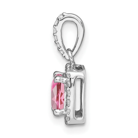 14k White Gold Pendant with Cushion Cut Pink Tourmaline and Diamond Halo