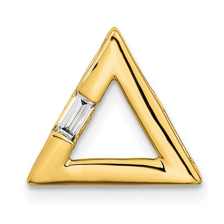 14k Yellow Gold Triangle Pendant with Baguette Diamond Accent, Modern Geometric Design